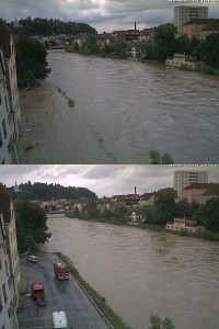 Hochwasser in Steyr - Webcam auf den Ennskai